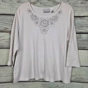 Alfred Dunner White Embellished Knit Top Petite XL